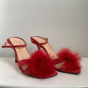 Kate Spade New York Red Feather Pompom heels
